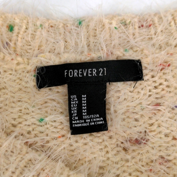 Fluffy Fuzzy Warm Cozy Fall Sweater Oatmeal Rainbow Confetti Pocket Size Medium - Picture 4 of 5